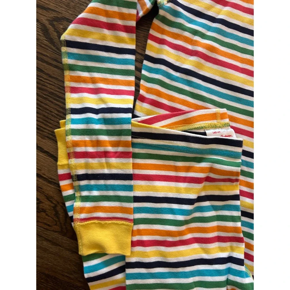 Hanna Andersson Pajama Set Multi Rainbow Stripe Organic Cotton Long John PJ 10